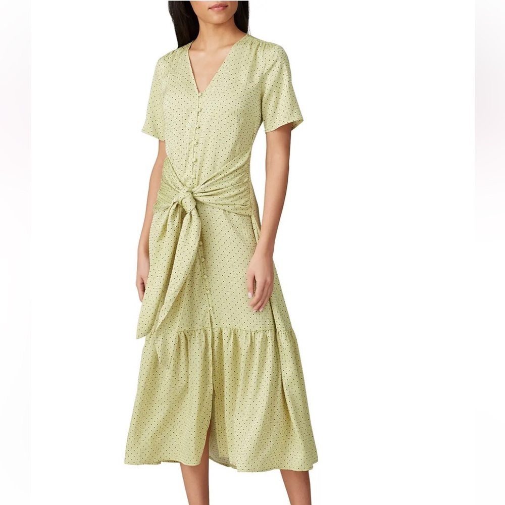 Women’s Light Green Polka Dot Tie-Waist Midi Dress